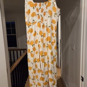 MELLODAY Lemon Print Maxi Dress - White and Yellow